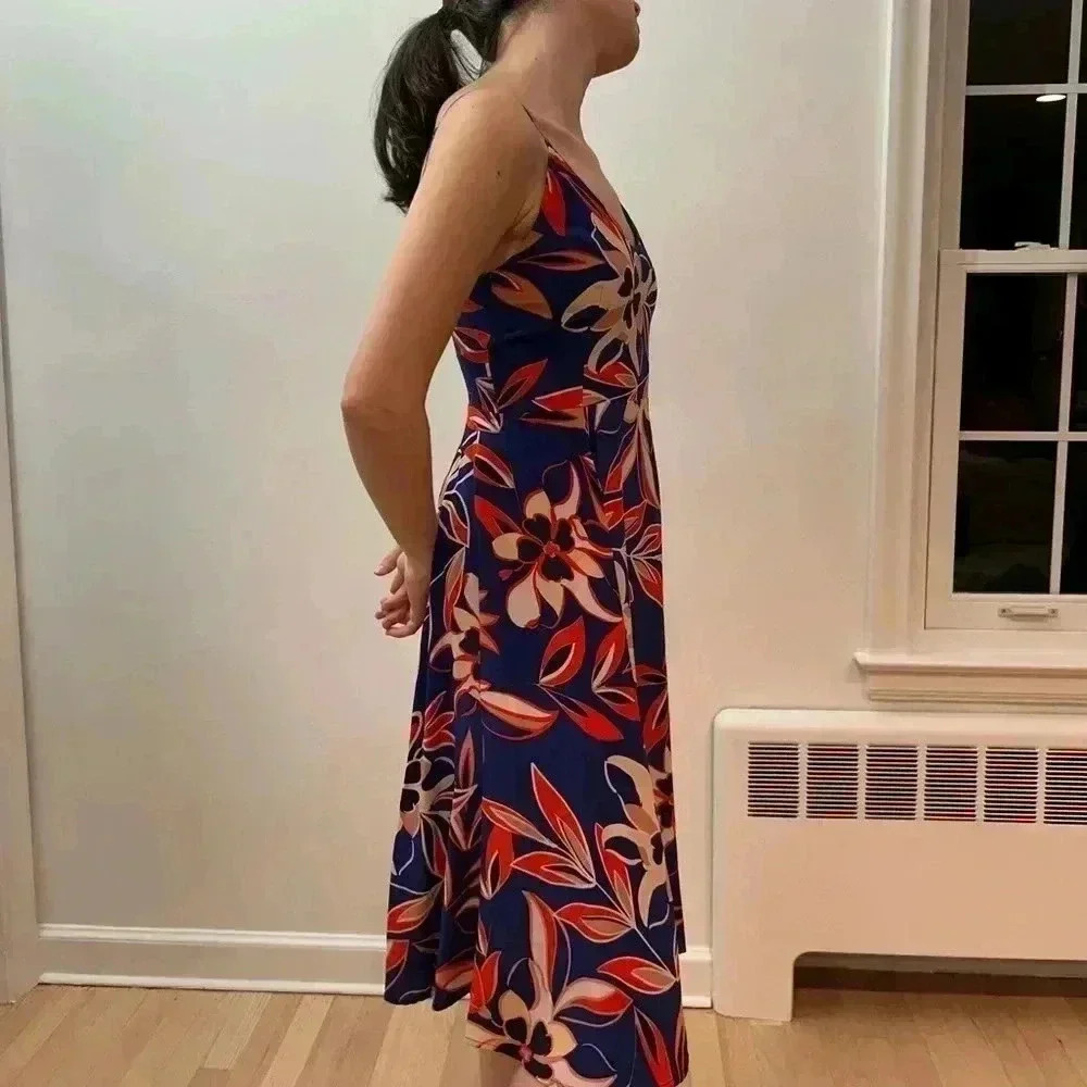 ANTHROPOLOGIE 100% Silk midi floral spaghetti strap sundress dress size S rio - Picture 3 of 8